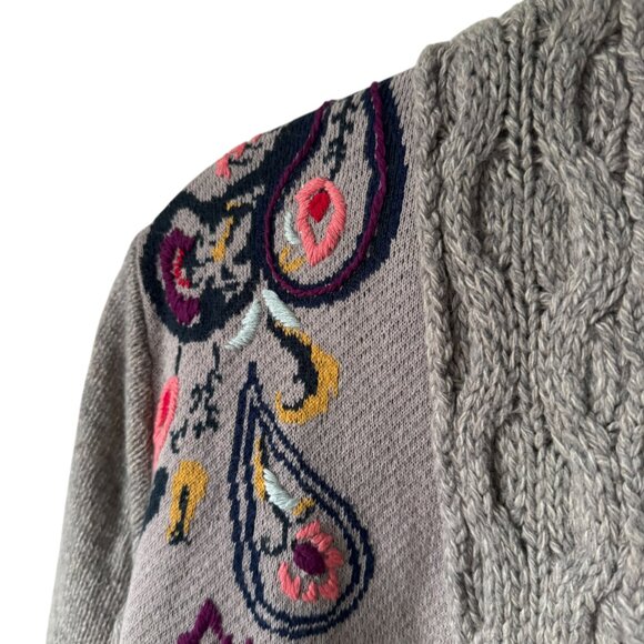 Sleeping On Snow Sm Folklore Embroidered Cardigan Sweater Grey Open Front Boho - Picture 11 of 16
